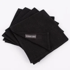 SCHÖNER LEBEN. Stoffservietten 4er Set Bio Ramie Leinenoptik schwarz 40x40cm