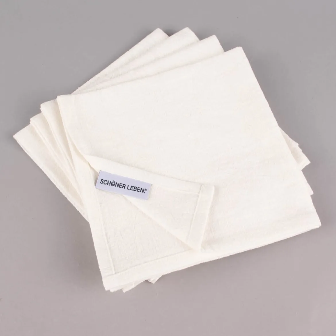 SCHÖNER LEBEN. Stoffservietten 4er Set Bio Ramie Leinenoptik cremeweiß 40x40cm