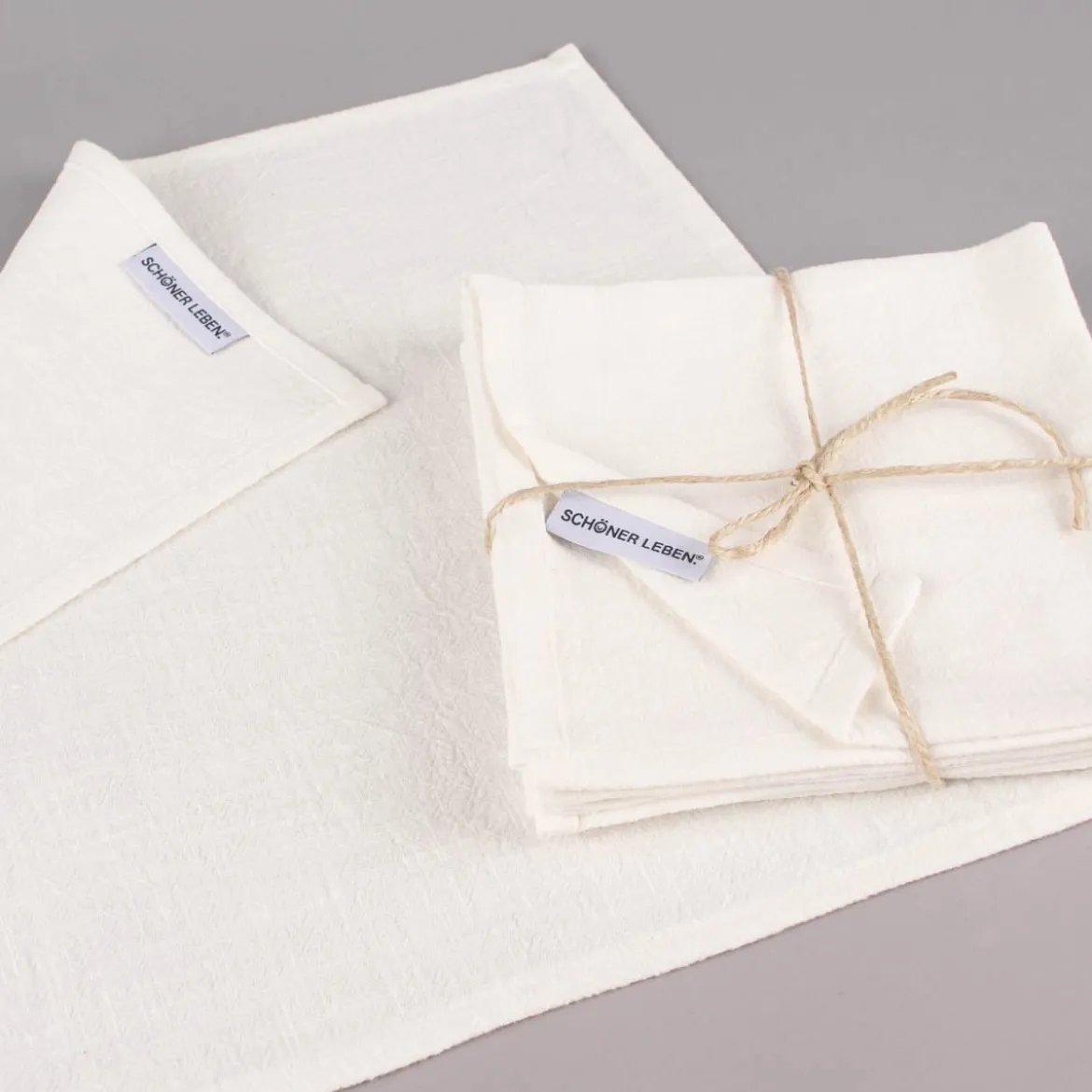 SCHÖNER LEBEN. Stoffservietten 4er Set Bio Ramie Leinenoptik cremeweiß 40x40cm