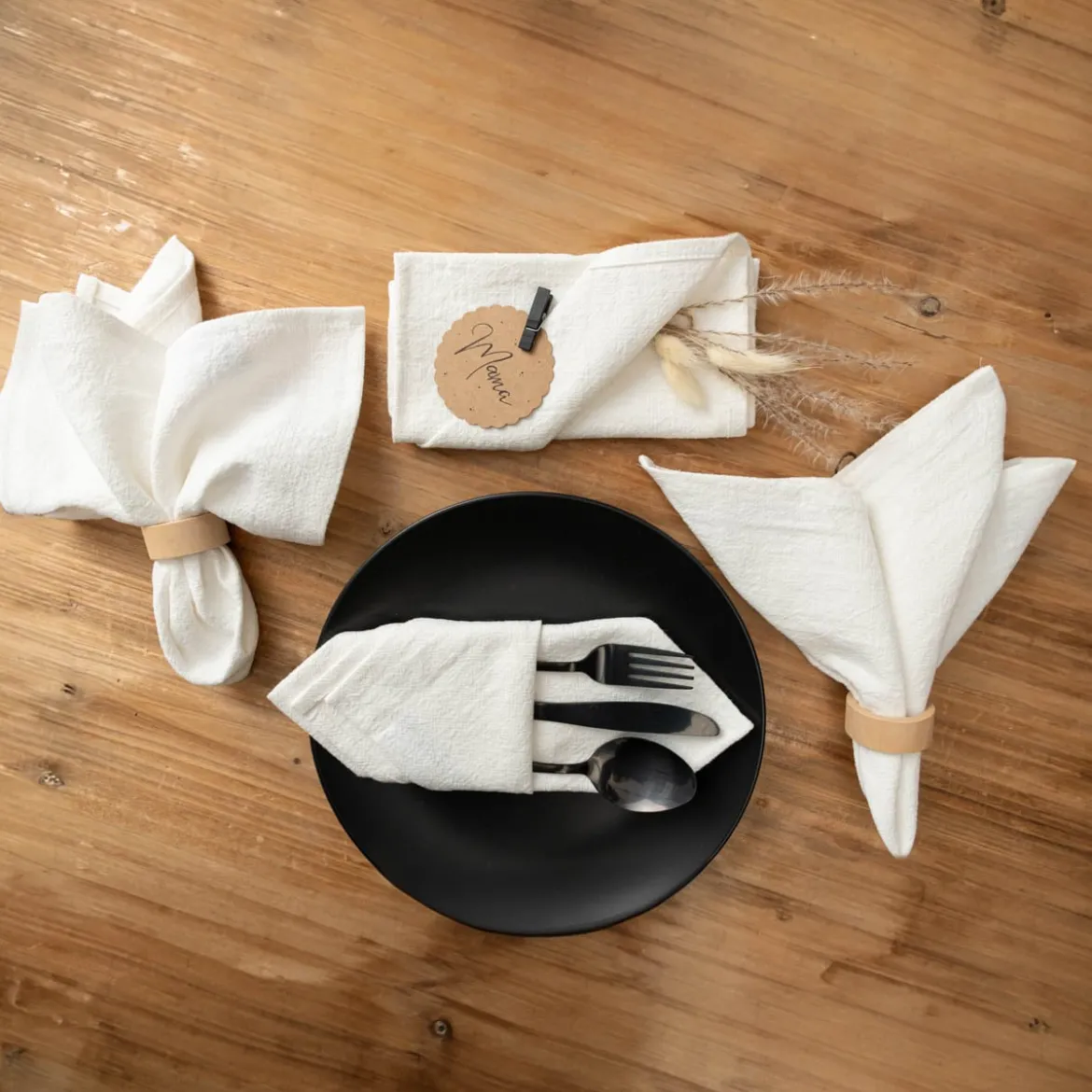 SCHÖNER LEBEN. Stoffservietten 4er Set Bio Ramie Leinenoptik cremeweiß 40x40cm
