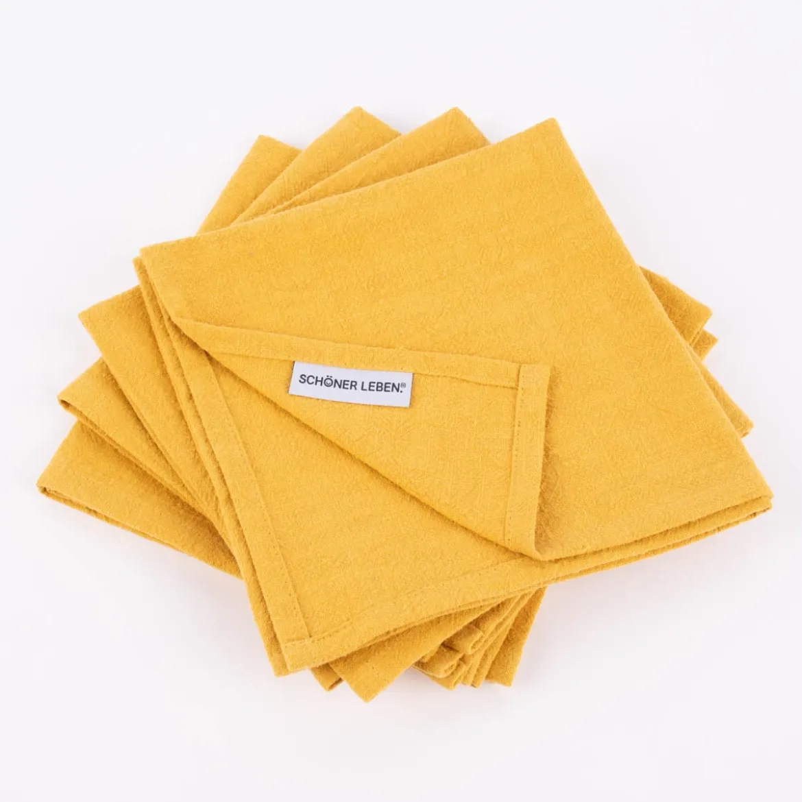 SCHÖNER LEBEN. Stoffservietten 4er Set Bio Ramie Leinenoptik senf gelb 40x40cm