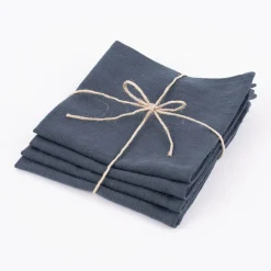 SCHÖNER LEBEN. Stoffservietten 4er Set Bio Ramie Leinenoptik dunkelblau 40x40cm
