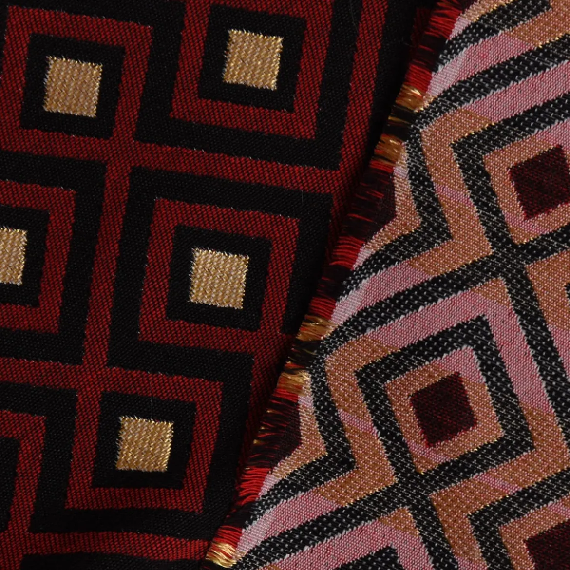 SCHÖNER LEBEN. Tischdecke Art Deco Rauten Retro rot schwarz goldfarbig verschiedene Größen