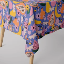 SCHÖNER LEBEN. Tischdecke aus Baumwolle Retro Pop Obst Blumen lila bunt verschiedene Größen