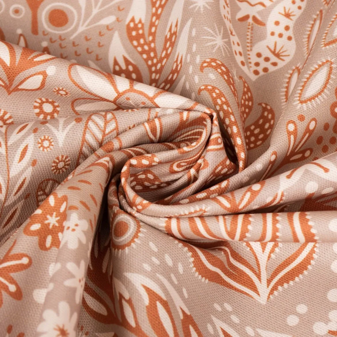 SCHÖNER LEBEN. Tischdecke aus Baumwolle Blätter Blumen Gräser grau beige orange verschiedene Größen