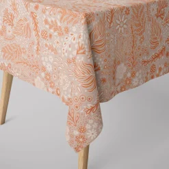 SCHÖNER LEBEN. Tischdecke aus Baumwolle Blätter Blumen Gräser grau beige orange verschiedene Größen