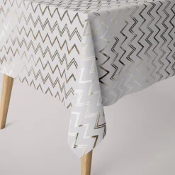 SCHÖNER LEBEN. Tischdecke Chevron Zacken weiß goldfarbig metallic eckig in verschiedenen Größen