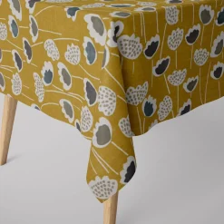 SCHÖNER LEBEN. Tischdecke Clara Saffron Blumen senfgelb ocker blau grau verschiedene Größen