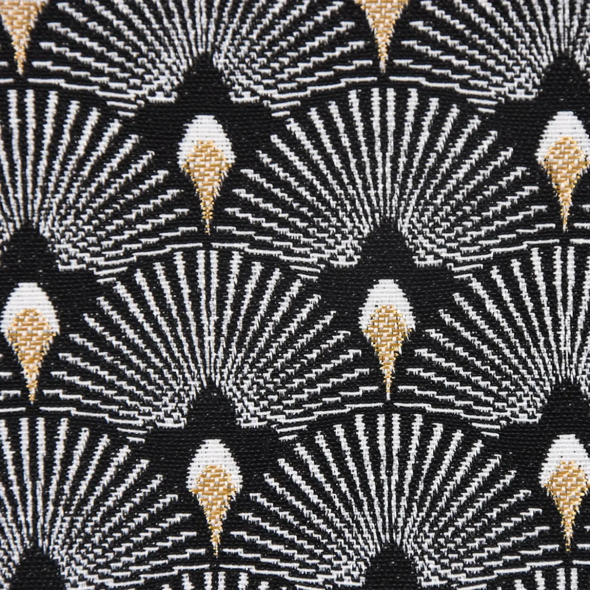 SCHÖNER LEBEN. Tischdecke Jacquard Pfau Retro schwarz weiß goldfarbig eckig in div. Größen