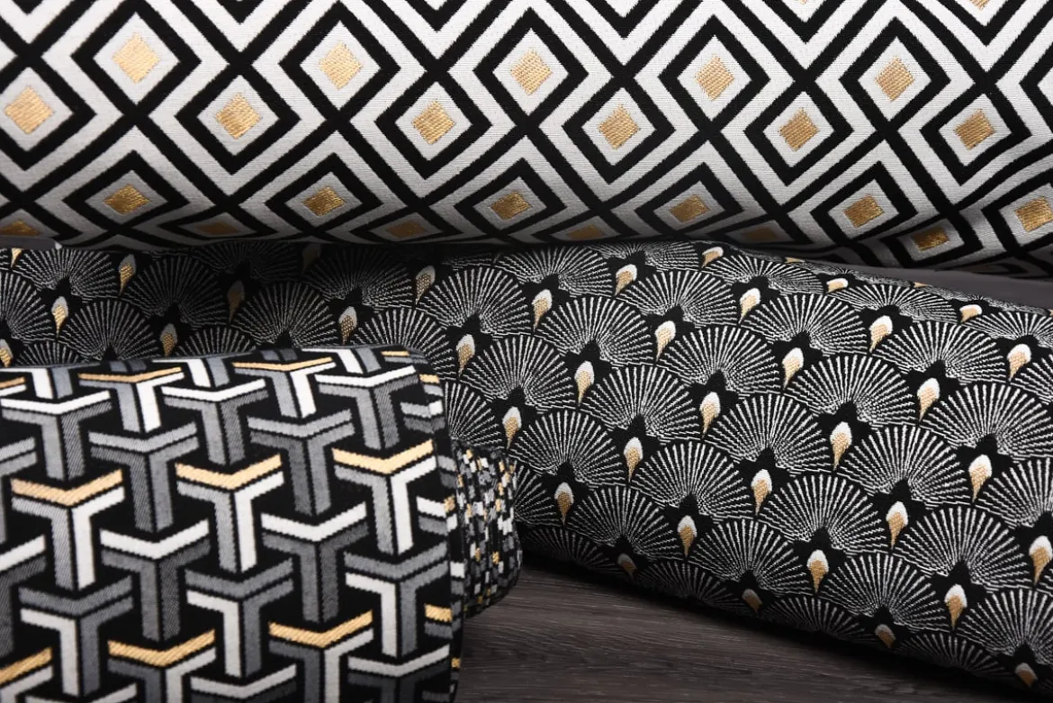 SCHÖNER LEBEN. Tischdecke Jacquard Pfau Retro schwarz weiß goldfarbig eckig in div. Größen