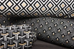 SCHÖNER LEBEN. Tischdecke Jacquard grafisch T schwarz weiß goldfarbig eckig in div. Größen