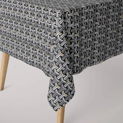 SCHÖNER LEBEN. Tischdecke Jacquard grafisch T schwarz weiß goldfarbig eckig in div. Größen