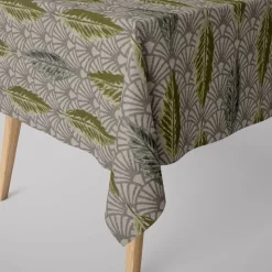 SCHÖNER LEBEN. Tischdecke Jacquard Doubleface Art Déco Blätter Fächer creme grün verschiedene Größen