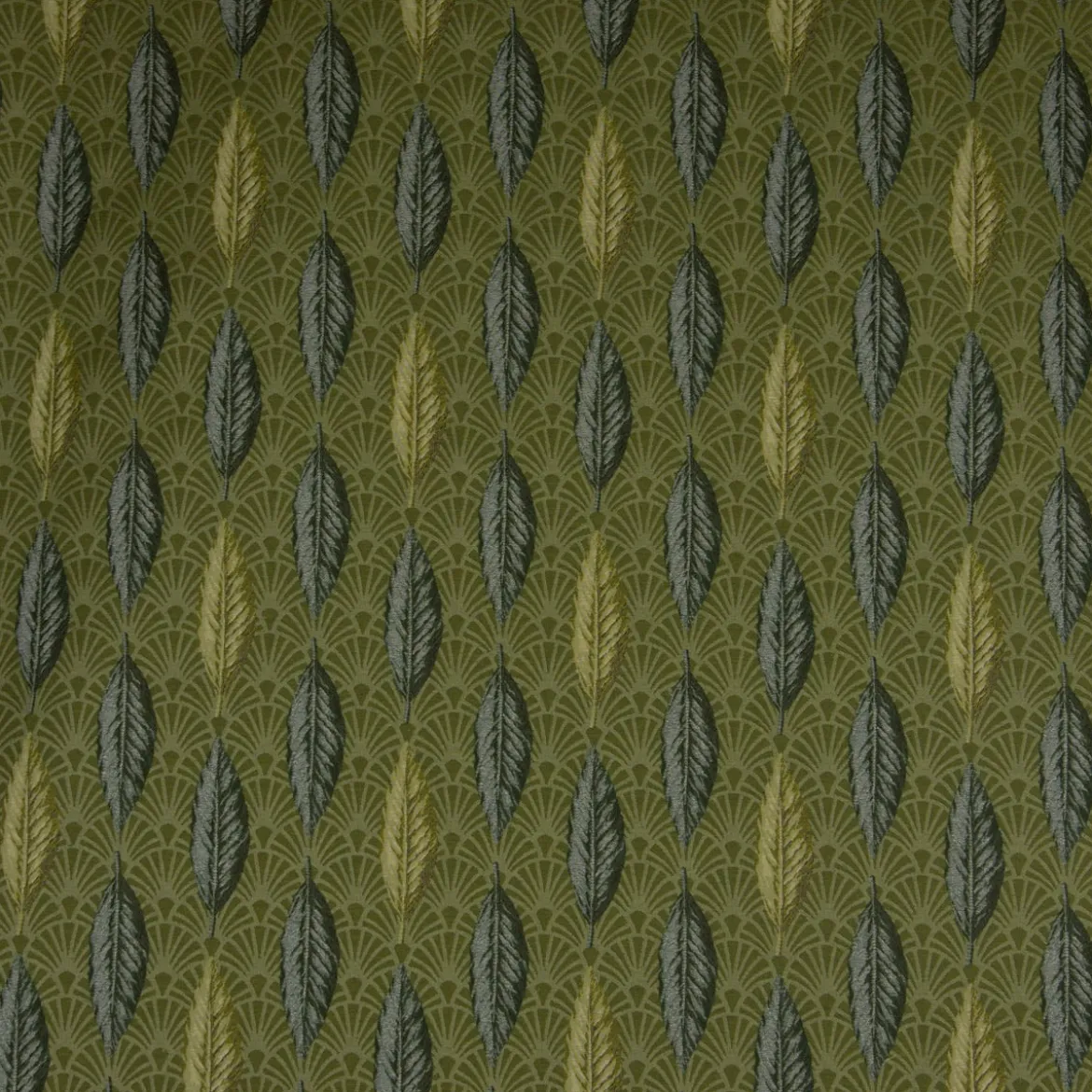SCHÖNER LEBEN. Tischdecke Jacquard Doubleface Art Déco Blätter Fächer grün creme verschiedene Größen
