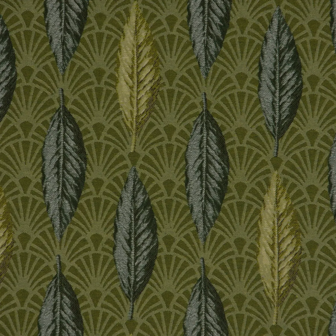 SCHÖNER LEBEN. Tischdecke Jacquard Doubleface Art Déco Blätter Fächer grün creme verschiedene Größen