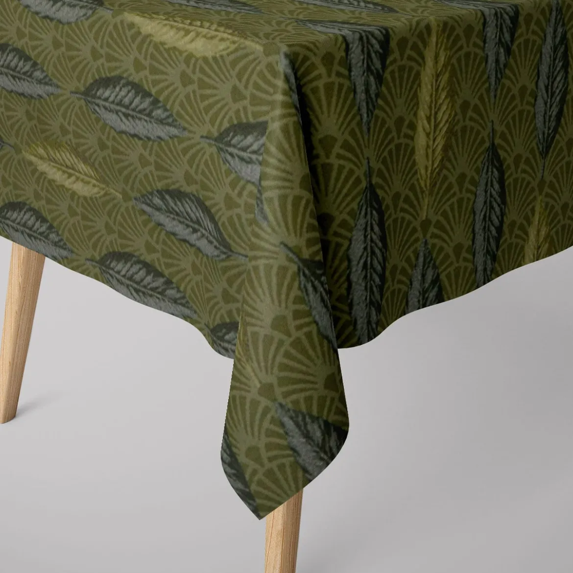 SCHÖNER LEBEN. Tischdecke Jacquard Doubleface Art Déco Blätter Fächer grün creme verschiedene Größen