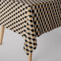 SCHÖNER LEBEN. Tischdecke Jacquard Metallic Cube Geometric Luxury 3D Würfel schwarz gold ecru verschiedene Größen