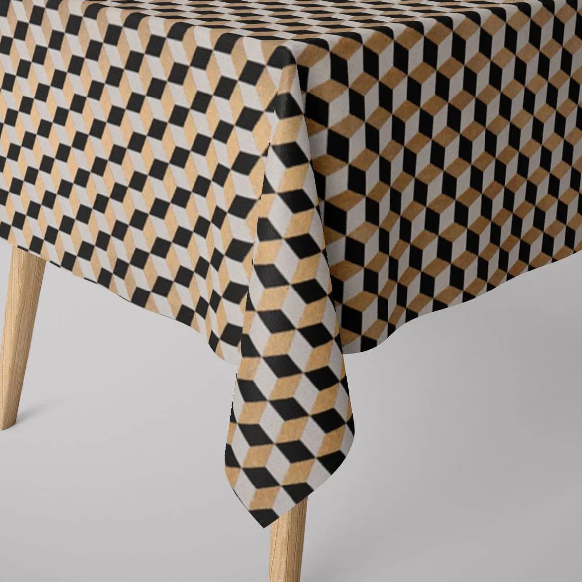 SCHÖNER LEBEN. Tischdecke Jacquard Metallic Cube Geometric Luxury 3D Würfel schwarz gold ecru verschiedene Größen