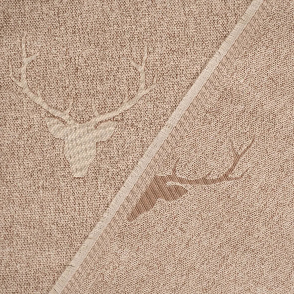 SCHÖNER LEBEN. Tischdecke Jacquard Hirschkopf mit Geweih beige hellbeige verschiedene Größen