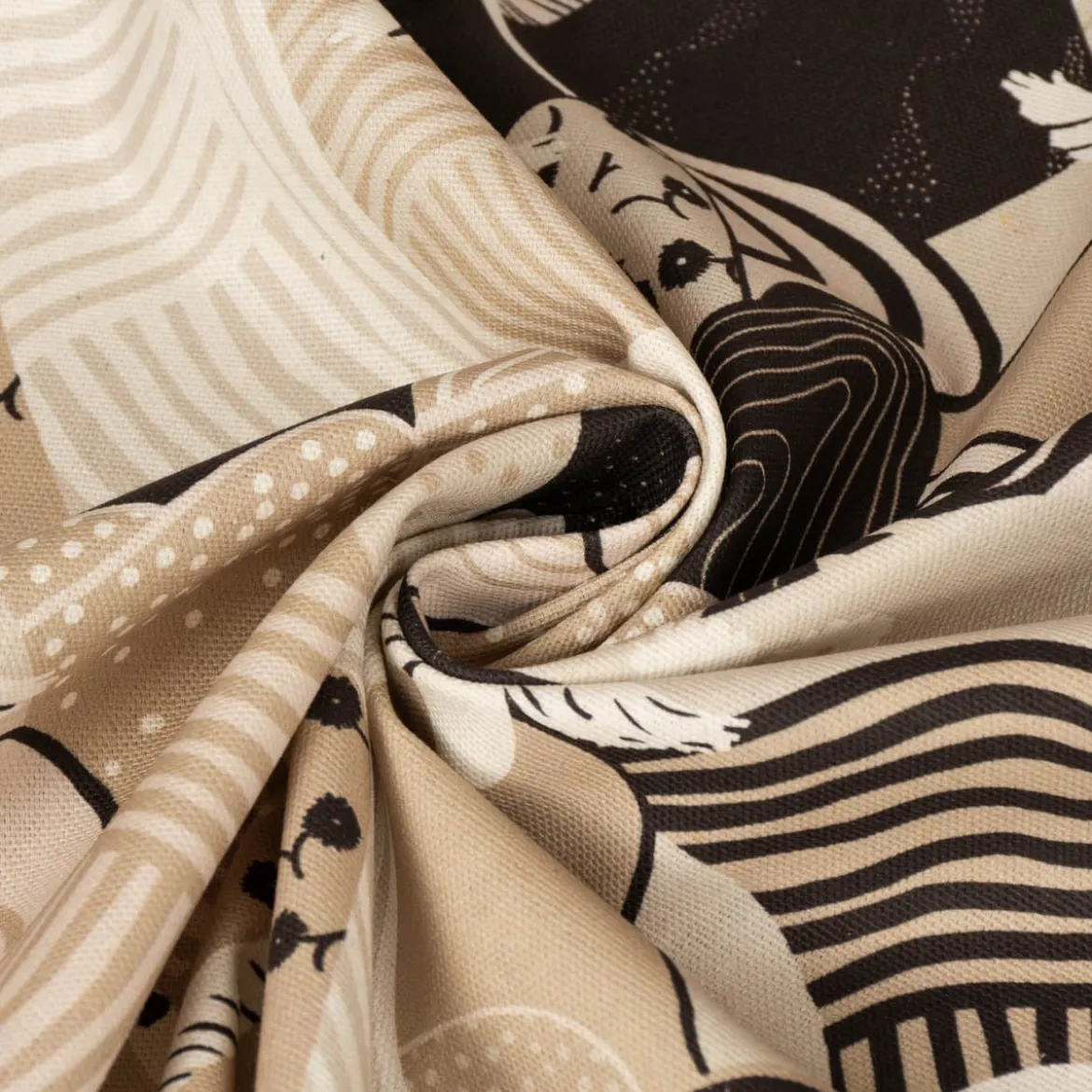 SCHÖNER LEBEN. Tischdecke Kraniche Hügel beige schwarz weiß verschiedene Größen