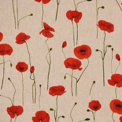 SCHÖNER LEBEN. Tischdecke Leinenlook Poppy Field Mohnblumen natur rot verschiedene Größen