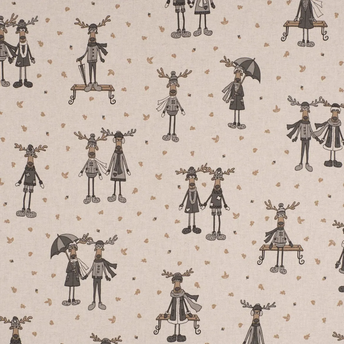 SCHÖNER LEBEN. Tischdecke Leinenlook Moose Winter Elche Love natur grau beige verschiedene Größen