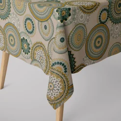 SCHÖNER LEBEN. Tischdecke Mandalas natur grün verschiedene Größen
