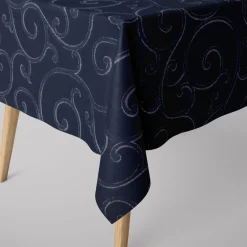 SCHÖNER LEBEN. Tischdecke Ornamente Schnörkel Lurex dunkelblau silberfarbig verschiedene Größen