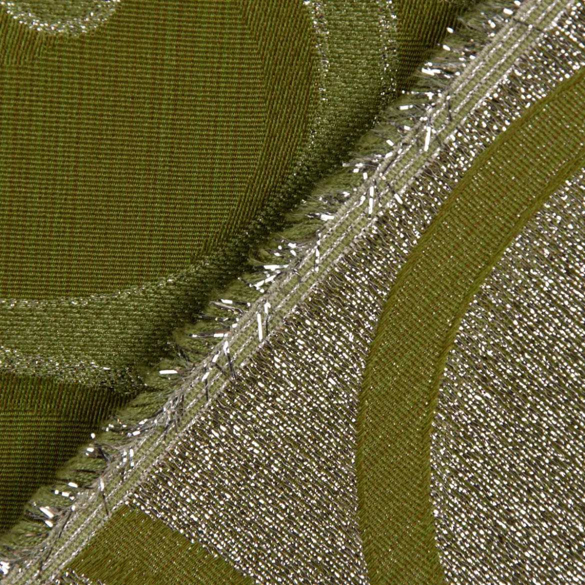 SCHÖNER LEBEN. Tischdecke Ornamente Schnörkel Lurex grün silberfarbig verschiedene Größen