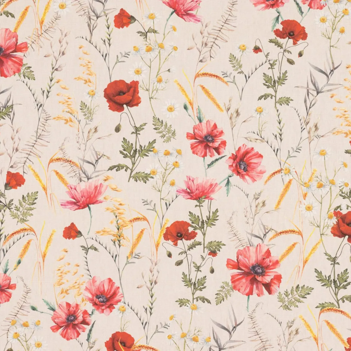 SCHÖNER LEBEN. Tischdecke Poppy Mohnblumen Kamille Getreide beige rot verschiedene Größen