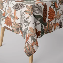 SCHÖNER LEBEN. Tischdecke Retro Blätter Blumen wollweiß orange braun verschiedene Größen