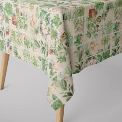 SCHÖNER LEBEN. Tischdecke Wintergarten Pflanztöpfe beige grün verschiedene Größen