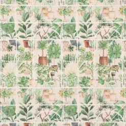 SCHÖNER LEBEN. Tischdecke Wintergarten Pflanztöpfe beige grün verschiedene Größen