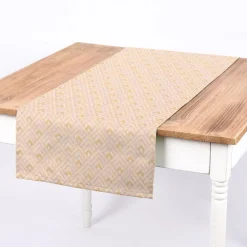 SCHÖNER LEBEN. Tischläufer Art Deco Metallic Rauten rosa goldfarbig 40x160cm