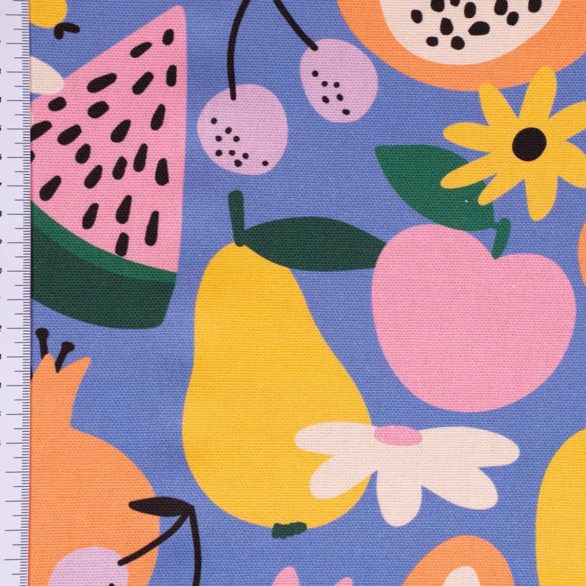 SCHÖNER LEBEN. Tischläufer aus Baumwolle Retro Pop Obst Blumen lila bunt 40x160cm