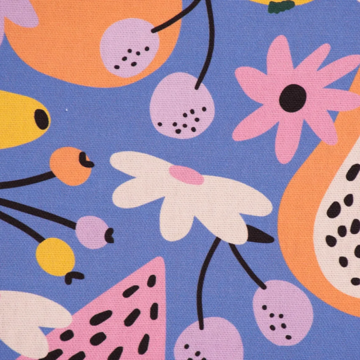 SCHÖNER LEBEN. Tischläufer aus Baumwolle Retro Pop Obst Blumen lila bunt 40x160cm