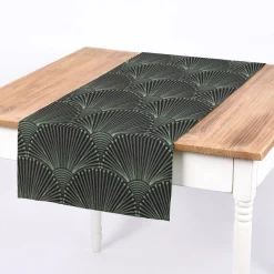 SCHÖNER LEBEN. Tischläufer aus Baumwolle Fächer Bogen dunkelblau mintgrün 40x160cm