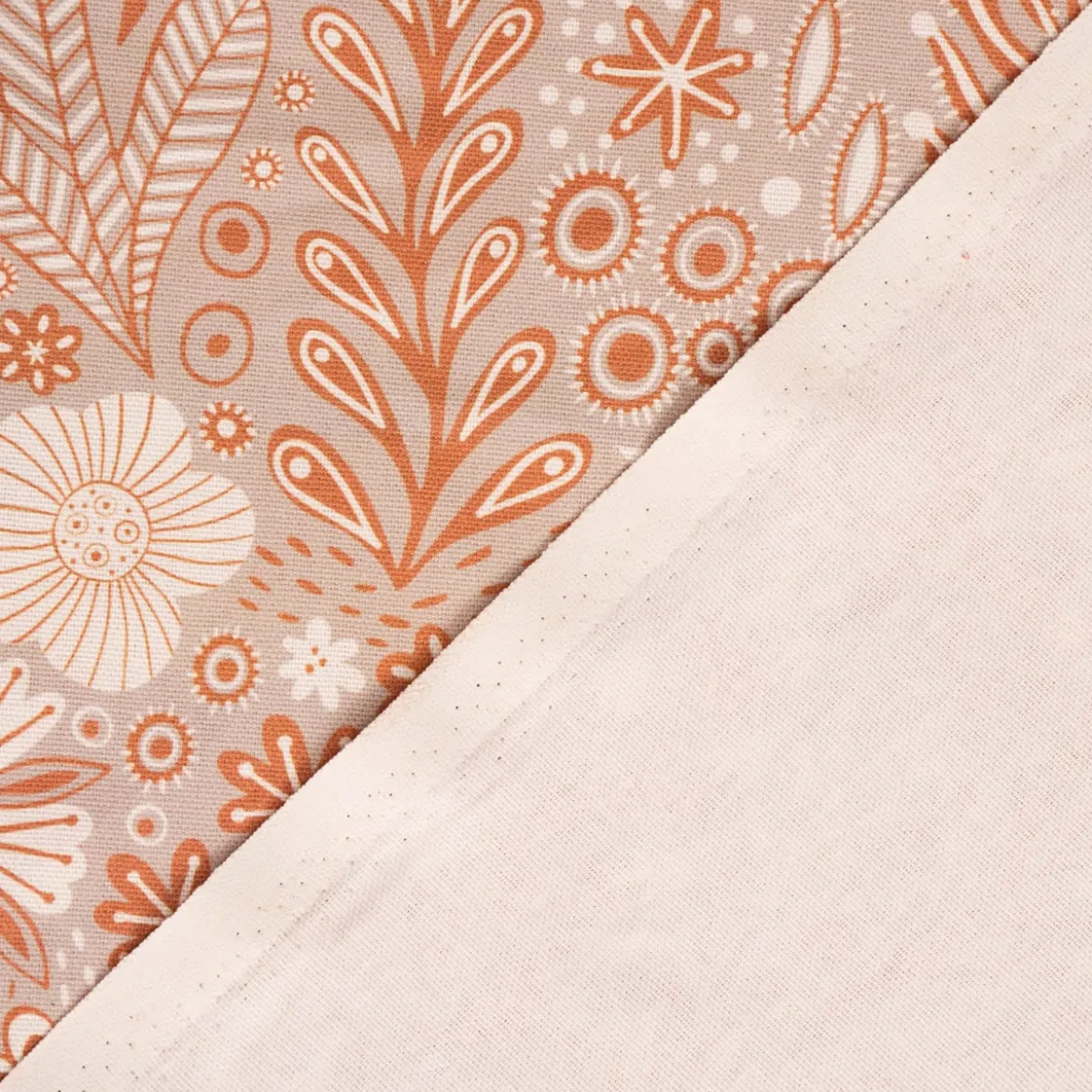 SCHÖNER LEBEN. Tischläufer aus Baumwolle Blätter Blumen Gräser grau beige orange 40x160cm