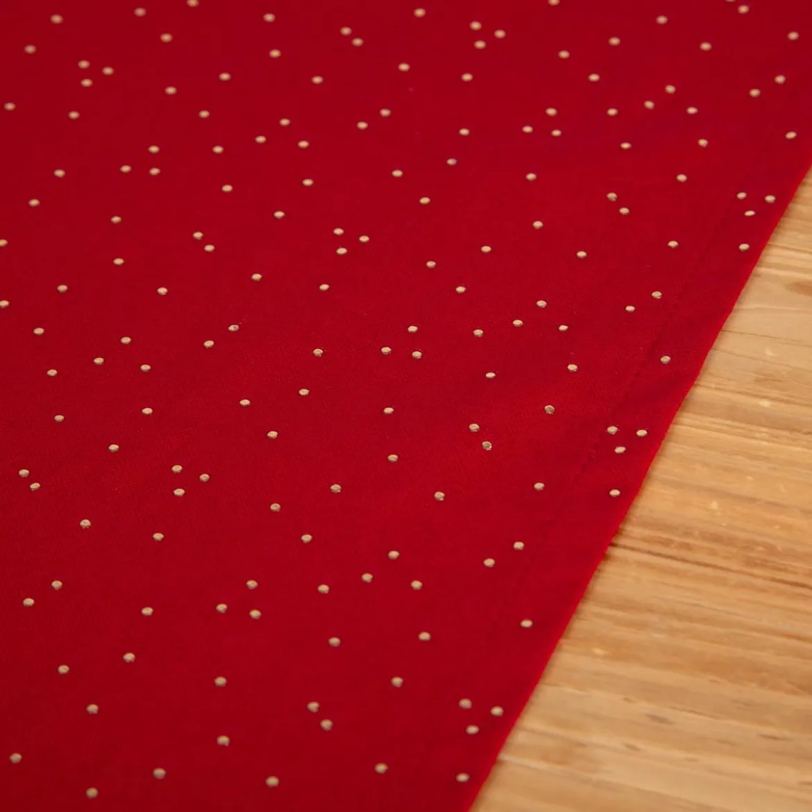 SCHÖNER LEBEN. Tischläufer aus Baumwoll-Canvas in Rot mit Goldpunkten 40x160cm