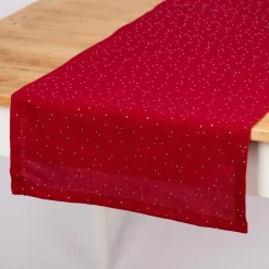 SCHÖNER LEBEN. Tischläufer aus Baumwoll-Canvas in Rot mit Goldpunkten 40x160cm