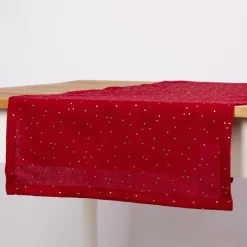 SCHÖNER LEBEN. Tischläufer aus Baumwoll-Canvas in Rot mit Goldpunkten 40x160cm