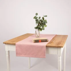 SCHÖNER LEBEN. Tischläufer aus Dobbystoff mit schmalen Streifen rosa ecru in 40x160cm