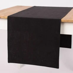SCHÖNER LEBEN. Tischläufer Bio Ramie Leinenoptik schwarz 40x160cm