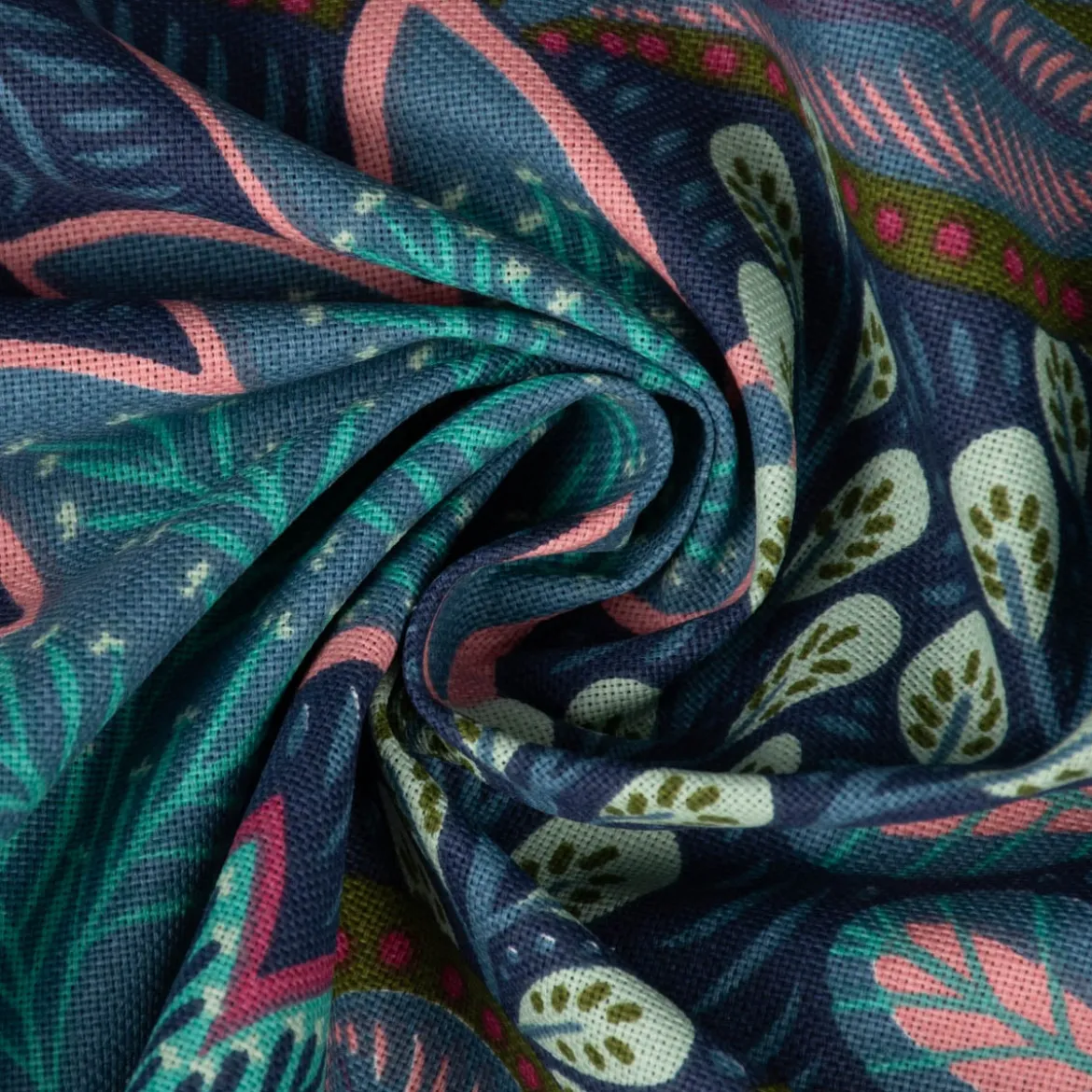 SCHÖNER LEBEN. Tischläufer Botanic Arty Blätter blau pink grün 40x160cm