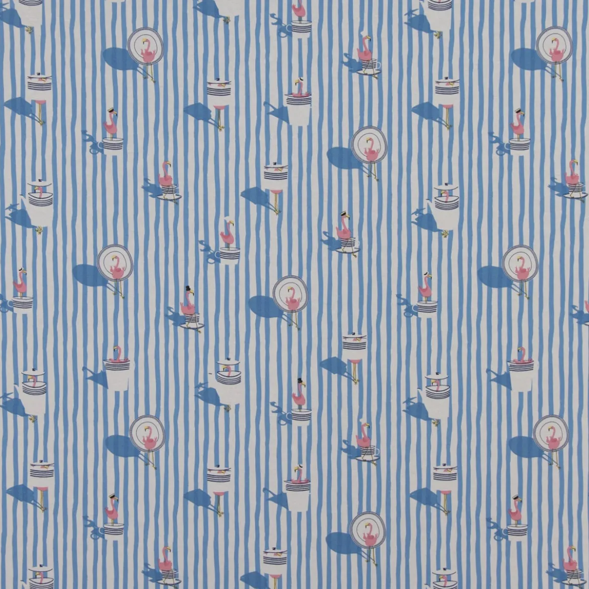 SCHÖNER LEBEN. Tischläufer Canvas Flamingo Streifen maritim hellblau ecru 40x160cm