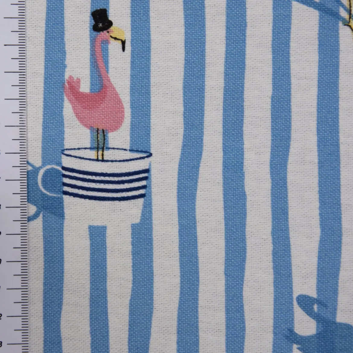 SCHÖNER LEBEN. Tischläufer Canvas Flamingo Streifen maritim hellblau ecru 40x160cm
