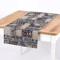 SCHÖNER LEBEN. Tischläufer Christmas Schriftzug natur weiß blau 40x160cm