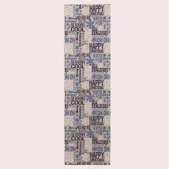 SCHÖNER LEBEN. Tischläufer Christmas Schriftzug natur weiß blau 40x160cm