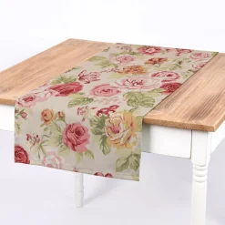 SCHÖNER LEBEN. Tischläufer Clarke & Clarke STUDIO G Blumen Rosen beige grün rot 40x160cm
