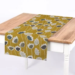 SCHÖNER LEBEN. Tischläufer Clara Saffron Blumen senfgelb ocker blau grau 40x160cm